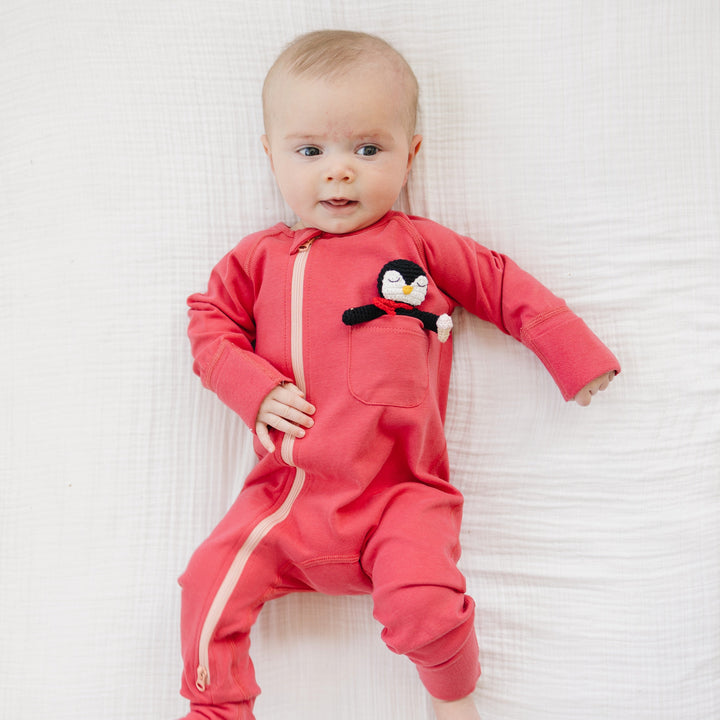 Zip Romper in Red Maple